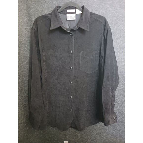 Bill Blass Jeans Stretch Black Button Up Shirt Womens Large Vintage‎ Suede Like - Picture 1 of 10